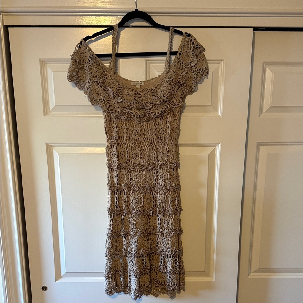 Boston Proper Crochet Tiered Dress in Beige